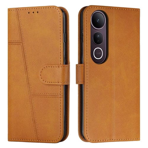 Funda de Piel con Textura de Becerro y Hebilla para Vivo V50 Lite (Amarilla)