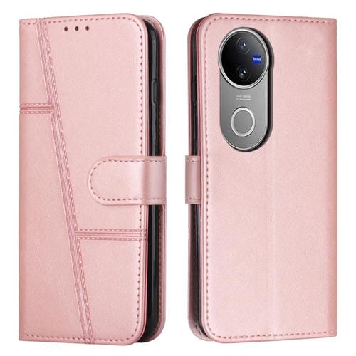 Funda de Piel con Hebilla y Textura de Becerro con Costuras Globales para Vivo V50 5G (Rosa)