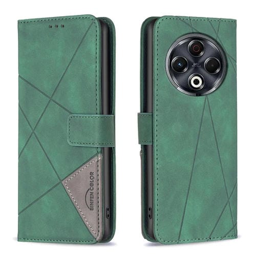 Funda de Cuero para Tecno Spark 30 4G con Textura de Rombos y Hebilla Magnética (Verde)