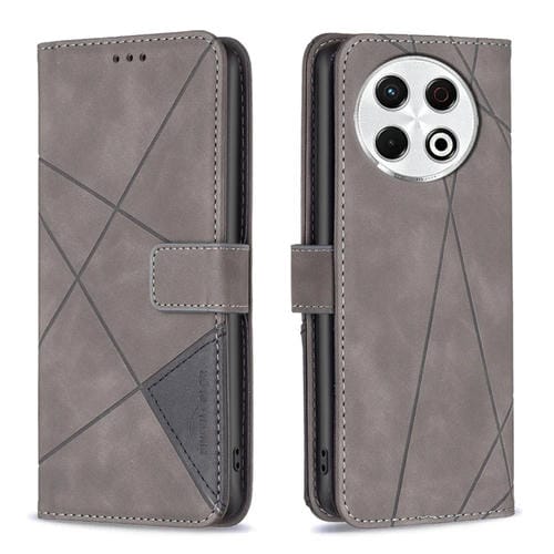 Funda de Cuero con Textura de Rombos y Hebilla Magnética para Tecno Spark 30 Pro 4G (Gris)