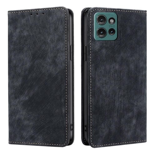 Funda de Cuero Magnética con Cepillo Antirrobo Rfid para Motorola Edge 50 5G (Negra)