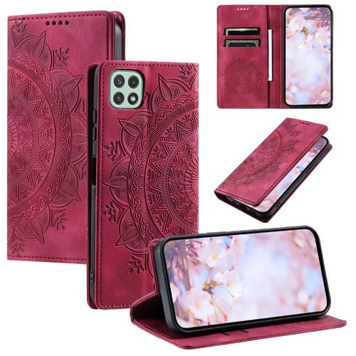Estuche para Teléfono Samsung Galaxy A22 5G A22S 5G Cuero Magnético Relieve Tótem (Rojo)