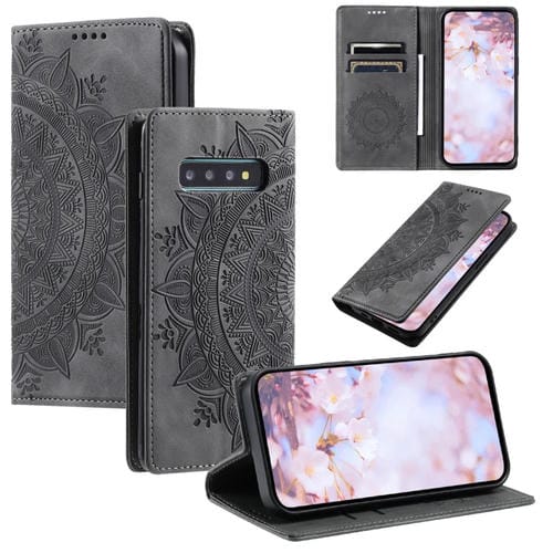 Estuche para Samsung Galaxy S10 + Cuero Magnético con Relieve de Tótem (Gris)