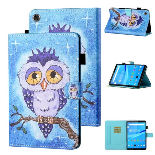 Funda para Tablet Samsung Galaxy Tab A9 Cuero Inteligente con Costuras y Dibujos (Búho Azul)