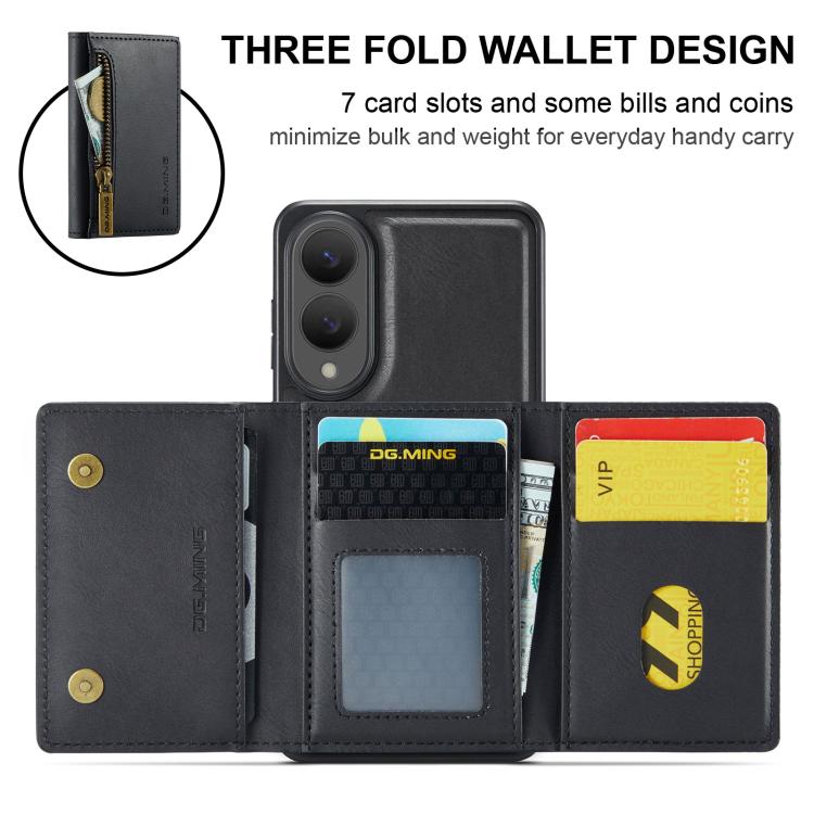 Funda de cuero desmontable con cremallera RFID para Samsung Galaxy S25 Edge 5G DG.MING M5 Series (negro)