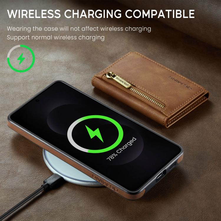 Funda de cuero desmontable con cremallera RFID para Samsung Galaxy S25 Edge 5G DG.MING M5 Series (marrón)