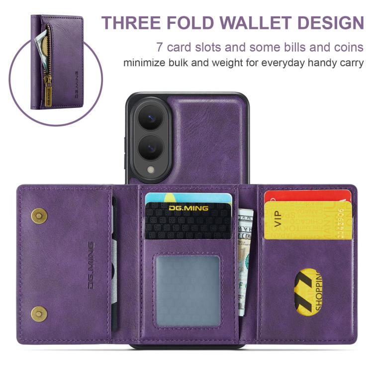 Funda de cuero desmontable con cremallera RFID para Samsung Galaxy S25 Edge 5G DG.MING M5 Series (morado)