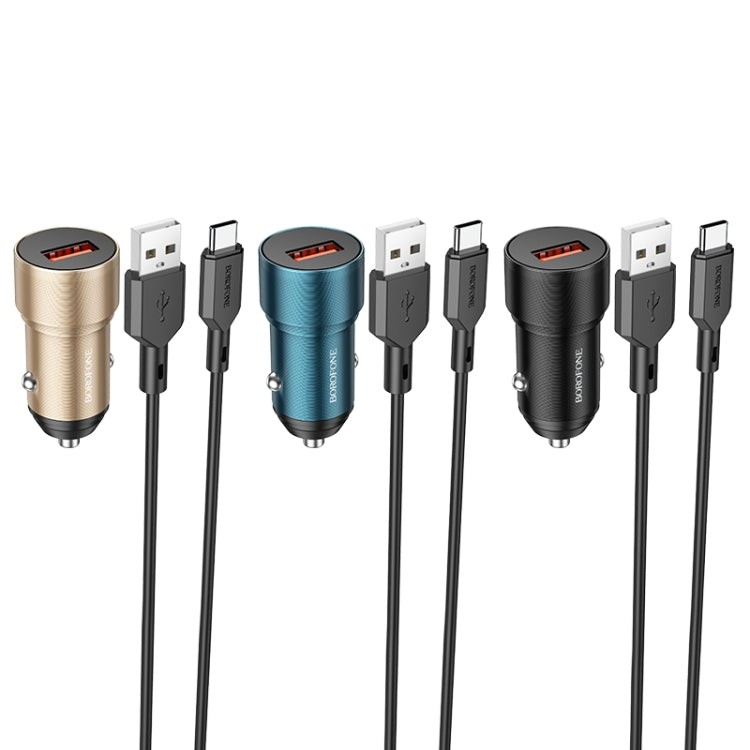 Borofone Bz19A Wisdom Qc3.0 Puerto Usb Cargador De Automóvil De Carga Rápida Con Cable Usb A Tipo C (Azul)
