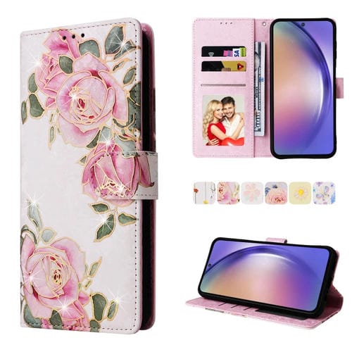 Funda de Cuero para Samsung Galaxy A55 con Protección Rfid y Pintura Bronceadora (Flor Rosa)