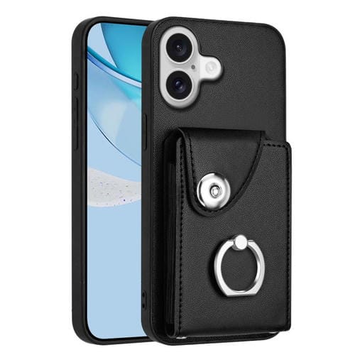 Funda para iPhone 17 con tarjetero y anillo (negra)