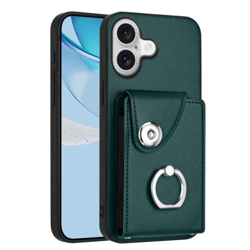 Funda para iPhone 17 con tarjetero y anillo (verde)