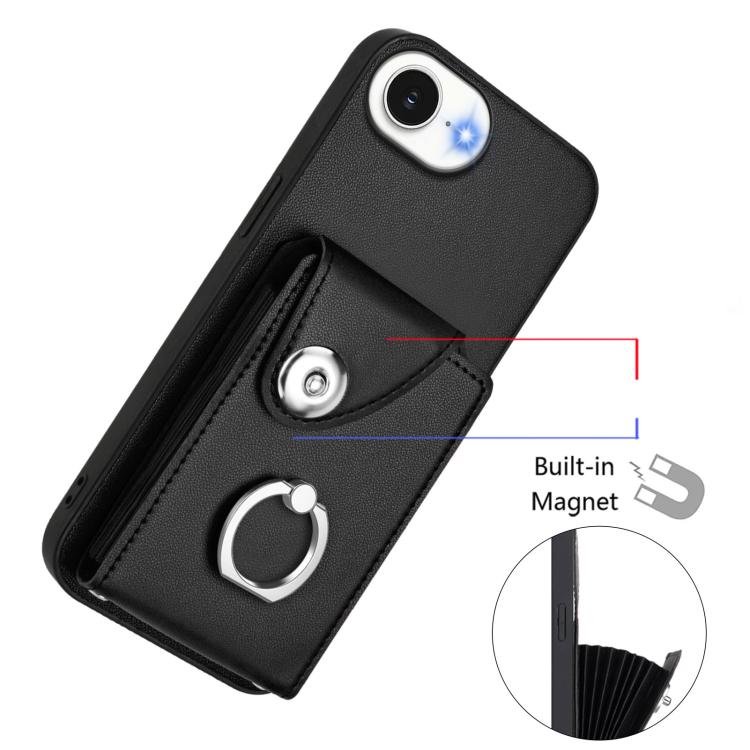 Funda para iPhone 16e con tarjetero y anillo (negra)