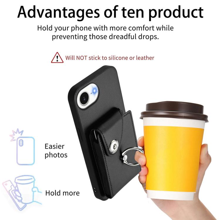 Funda para iPhone 16e con tarjetero y anillo (negra)