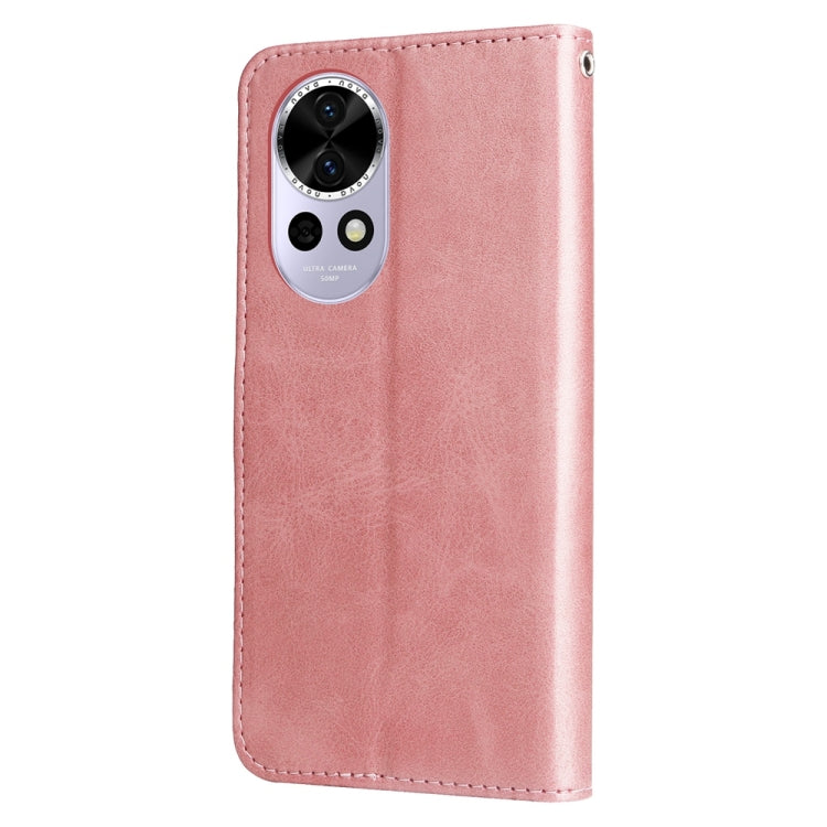 Funda de Piel con Cremallera y Textura de Becerro para Huawei Nova 13 Pro (Oro Rosa)