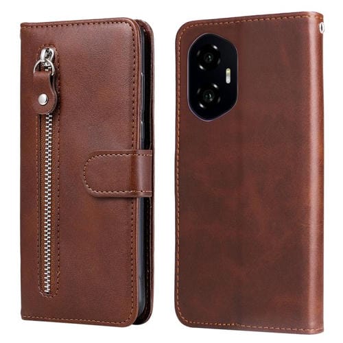 Funda de Piel Textura de Becerro con Cremallera para Honor 300 (Marrón)