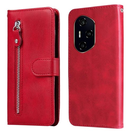 Funda de Piel Sintética con Cremallera y Textura de Becerro para Honor 300 Ultra (Rojo)