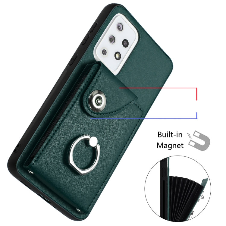 Funda para Teléfono Samsung Galaxy A33 5G de PU con Soporte para Anillo y Bolsa para Tarjeta (Verde)