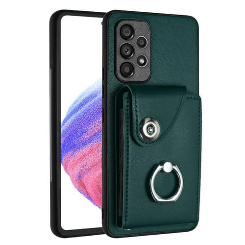 Funda para Teléfono Samsung Galaxy A52 5G de PU con Soporte para Anillo y Bolsa para Tarjeta (Verde)