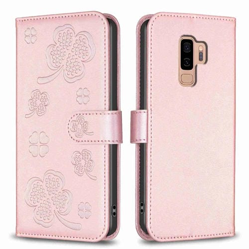 Funda de Cuero para Samsung Galaxy S9 con Relieve de Cuatro Hojas (Rosa)