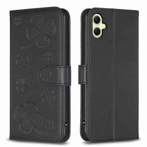 Funda de Cuero Samsung Galaxy A05 con Relieve de Cuatro Hojas (Negro)