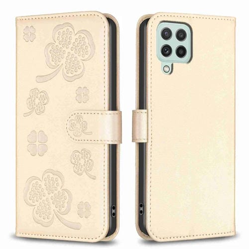 Funda para Samsung Galaxy A22 4G Cuero Relieve Cuatro Hojas (Dorado)