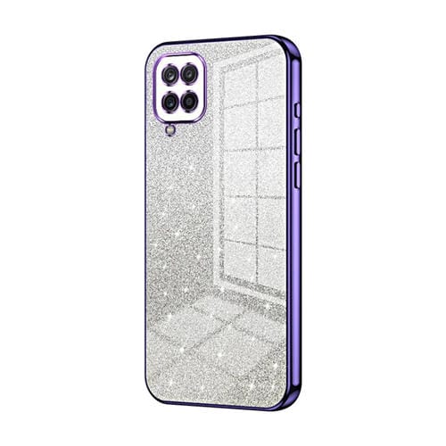 Estuche para teléfono Samsung Galaxy A12 4G 5G Galvanizado con Polvo de Brillo Degradado (Púrpura)