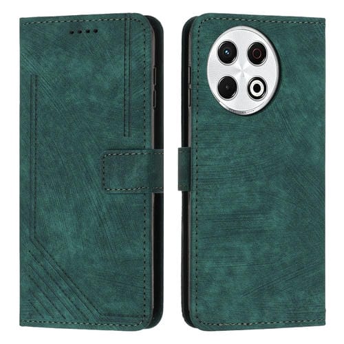 Funda de Cuero para Tecno Spark 30 Pro con Diseño de Rayas y Cordón Largo (Verde)