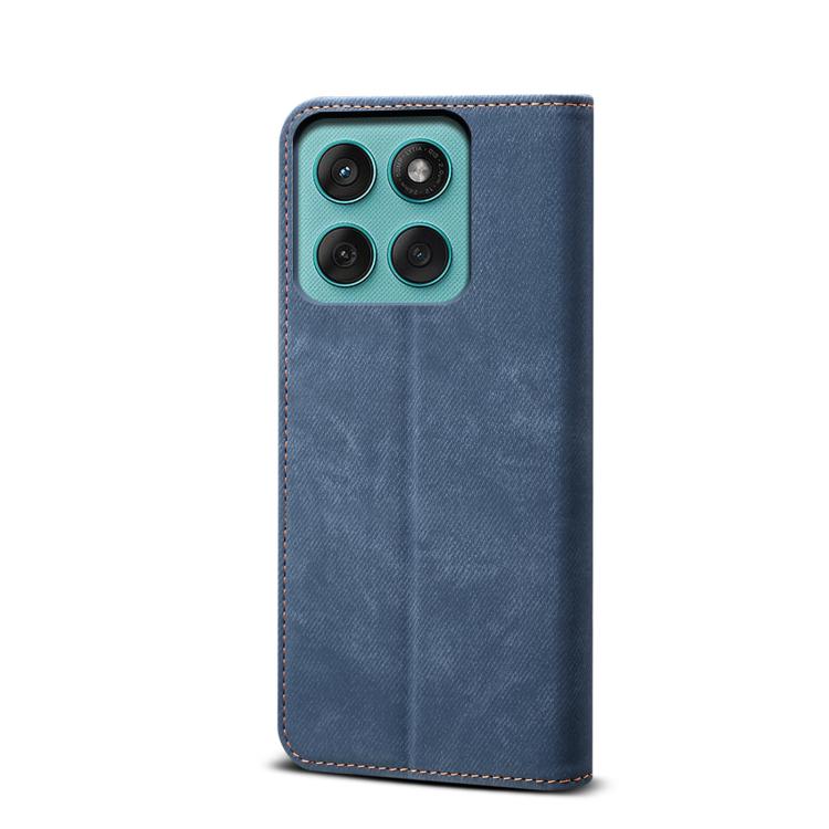 Funda de cuero con tapa y textura vaquera para Motorola Moto G56 5G (azul)