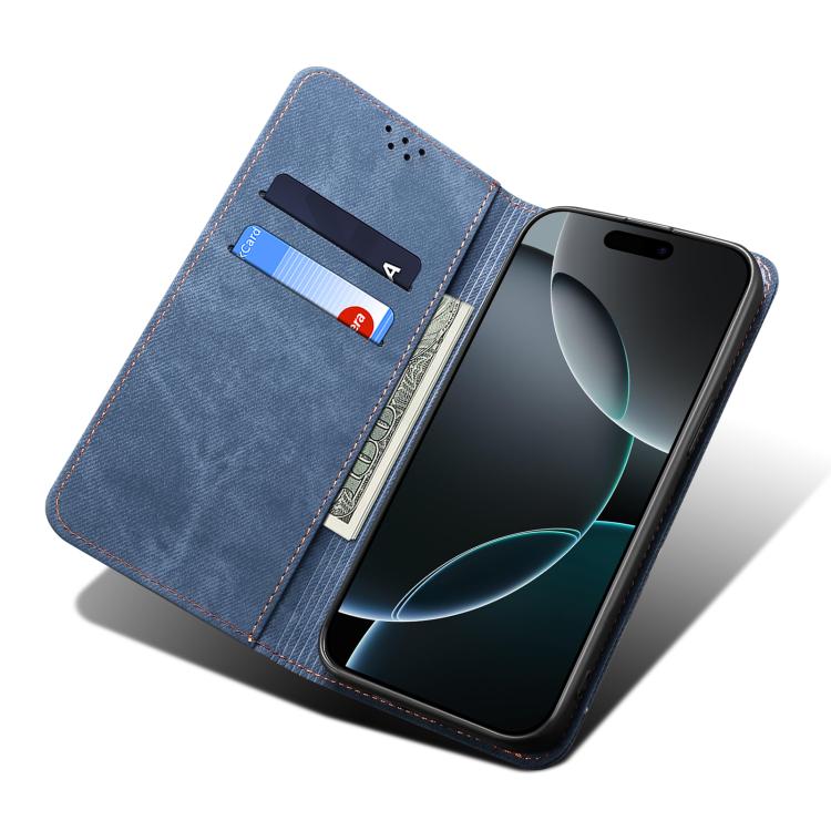 Funda de cuero con tapa y textura vaquera para Motorola Moto G56 5G (azul)