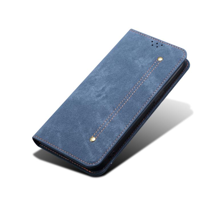 Funda de cuero con tapa y textura vaquera para Motorola Moto G56 5G (azul)