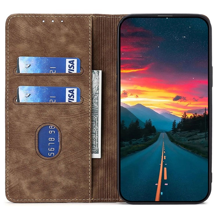 Funda de Cuero Magnética con Cepillo Antirrobo Rfid para Teléfono Itel A50C 4G (Marrón)
