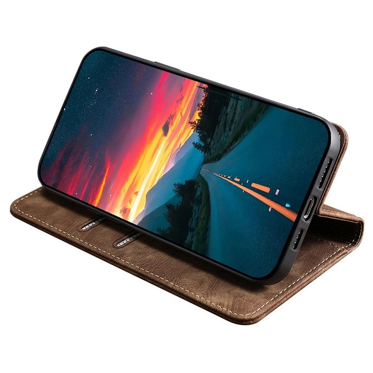 Funda de Cuero Magnética con Cepillo Antirrobo Rfid para Teléfono Itel A50C 4G (Marrón)
