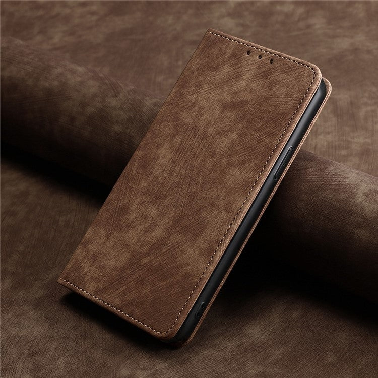Funda de Cuero Magnética con Cepillo Antirrobo Rfid para Teléfono Itel A50C 4G (Marrón)