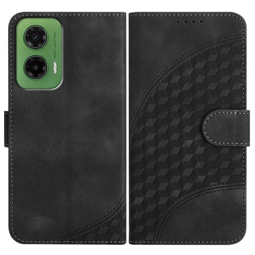 Funda de Cuero con Relieve Cabeza de Elefante para Motorola Moto G35 Yx0060 con Cordón (Negro)