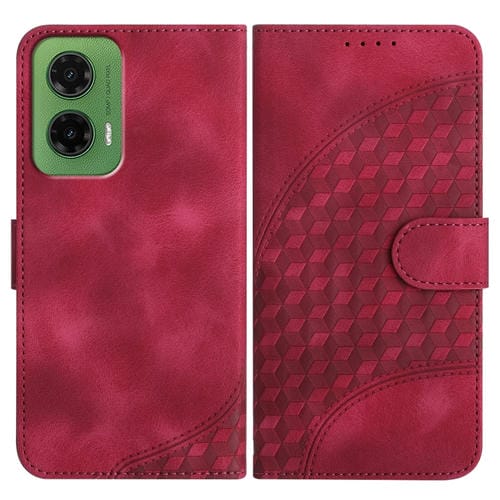 Funda de Cuero con Relieve Cabeza de Elefante para Motorola Moto G35 Yx0060 con Cordón (Rosa Rojo)