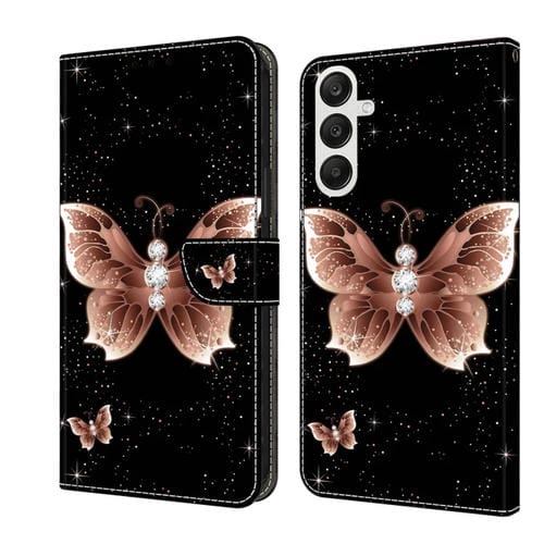 Funda Protectora de Cuero Samsung Galaxy A55 Crystal 3D a Prueba de Golpes (Mariposa de Diamante Rosa)