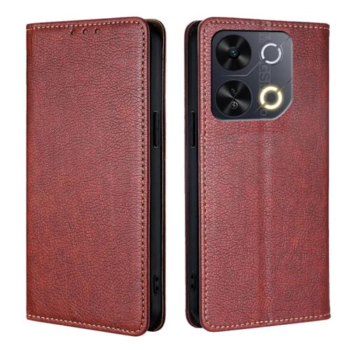 Funda de Cuero Magnética Itel P65 con Acabado Brillante (Marrón)