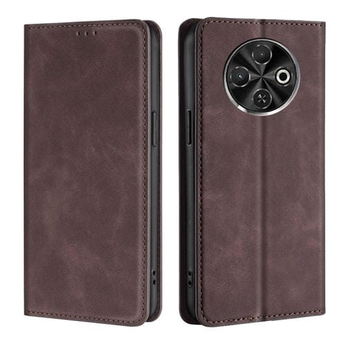 Funda de Cuero Magnética para Tecno Spark 30C 4G con Tacto de Piel (Marrón Oscuro)