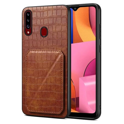 Funda Trasera Samsung Galaxy A20S Denior Piel de Cocodrilo de Imitación con Soporte (Marrón)