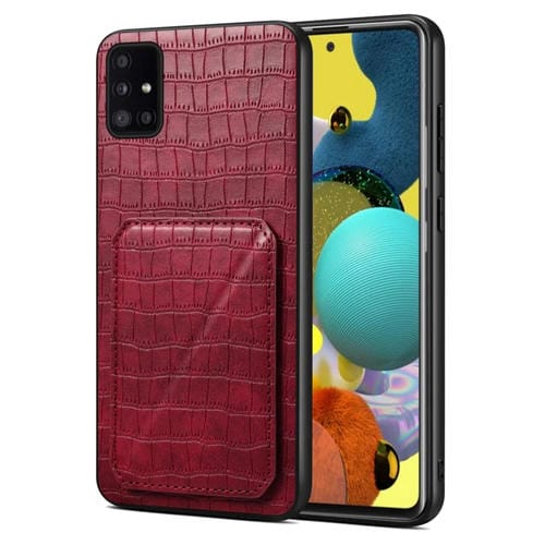 Funda Trasera Samsung Galaxy A51 5G Denior Piel de Cocodrilo Imitación con Soporte (Rojo Rosa)