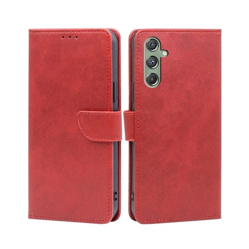 Funda para Teléfono Samsung Galaxy M34 5G F34 5G Cuero con Tapa Hebilla Textura Becerro (Rojo)