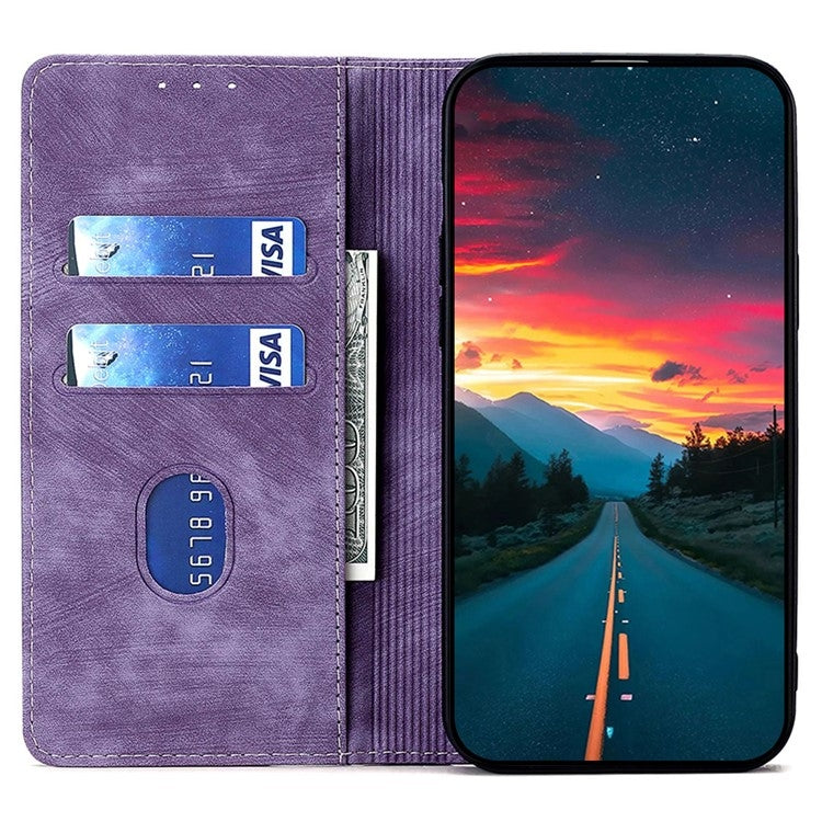 Funda de Cuero Magnética con Cepillo Antirrobo RFID para TCL 50 XL (Morado)