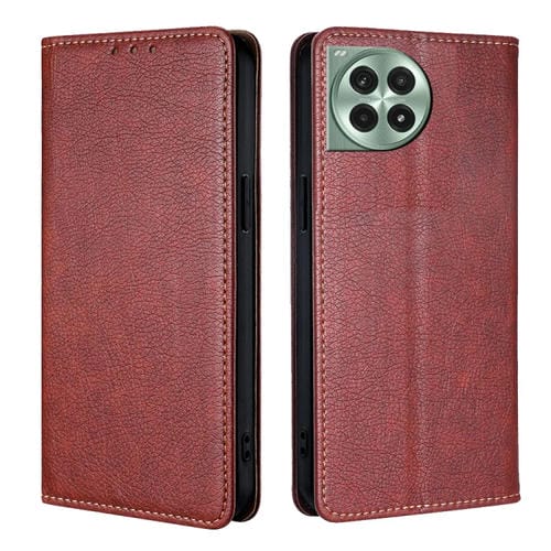 Funda de Cuero Magnética para OnePlus Ace 3 Pro 5G con Acabado Brillante (Marrón)