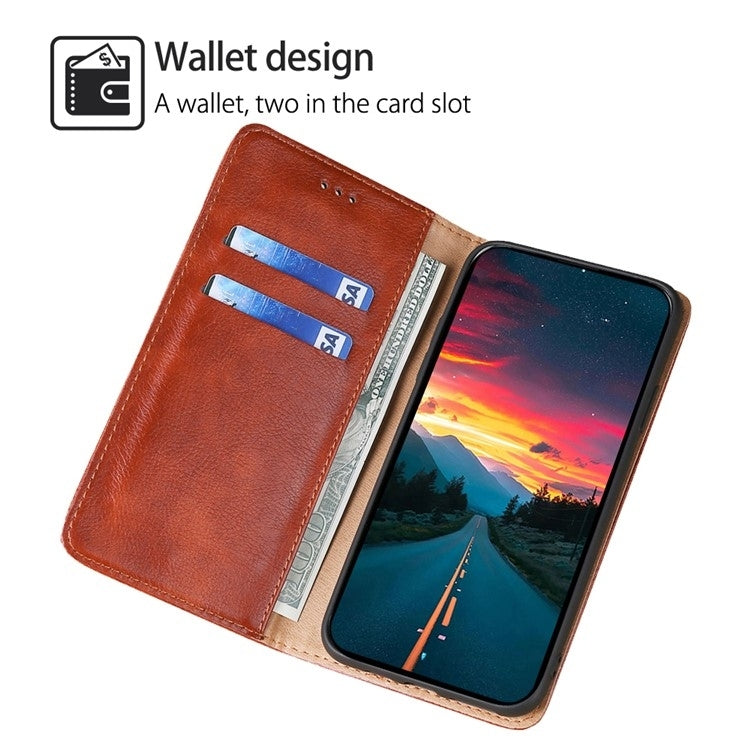 Funda de Cuero Magnética para OnePlus Ace 3 Pro 5G con Acabado Brillante (Marrón)