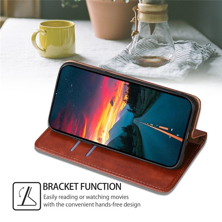Funda de Cuero Magnética para OnePlus Ace 3 Pro 5G con Acabado Brillante (Marrón)