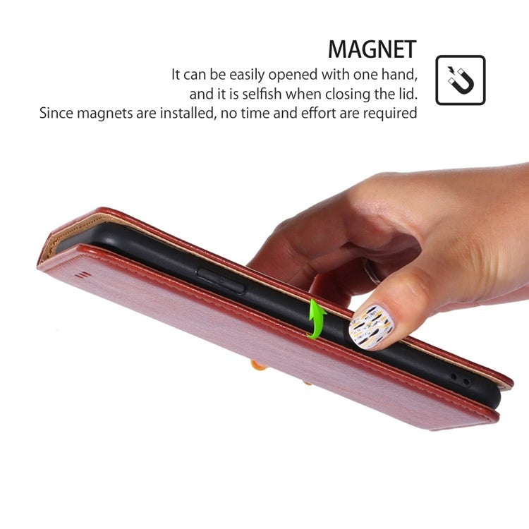Funda de Cuero Magnética para OnePlus Ace 3 Pro 5G con Acabado Brillante (Marrón)