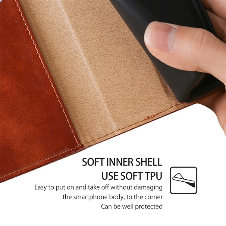 Funda de Cuero Magnética para OnePlus Ace 3 Pro 5G con Acabado Brillante (Marrón)