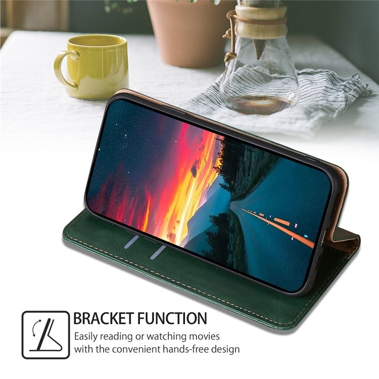 Funda de Cuero Magnética para OnePlus Ace 3 Pro 5G (Verde) con Acabado Brillante