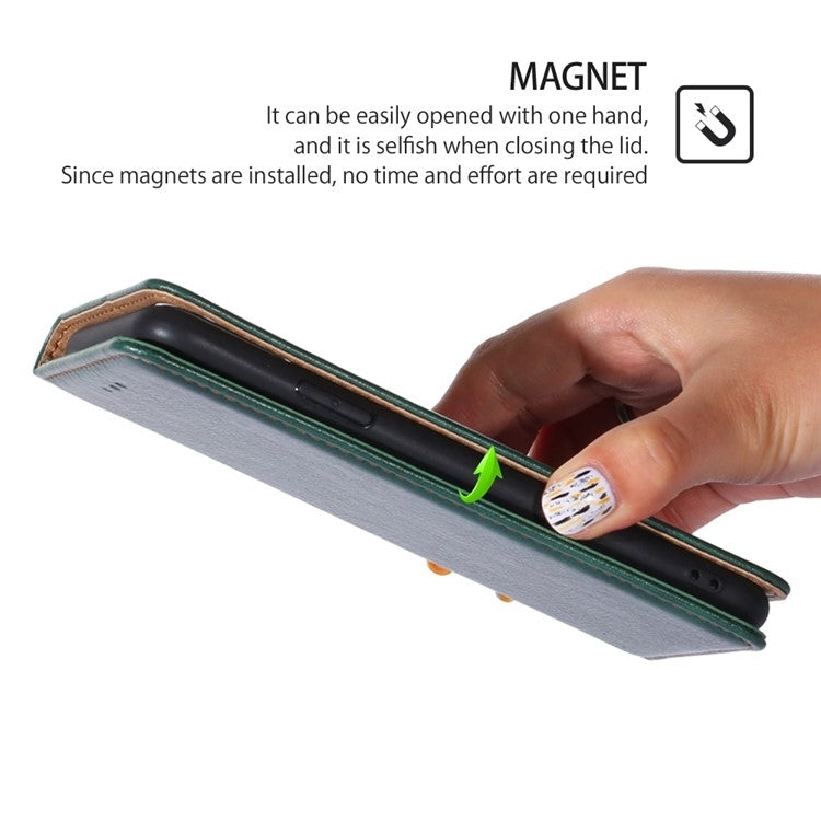 Funda de Cuero Magnética para OnePlus Ace 3 Pro 5G (Verde) con Acabado Brillante