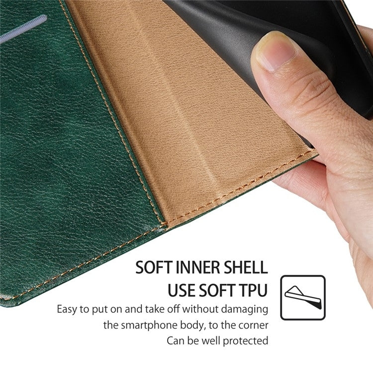 Funda de Cuero Magnética para OnePlus Ace 3 Pro 5G (Verde) con Acabado Brillante